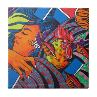 Woman & Chicken Wall Mural Tile