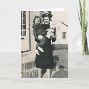 woman child and bunny greeting card