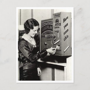 Woman Cigarette Vending Machine Retro Inspired Postcard
