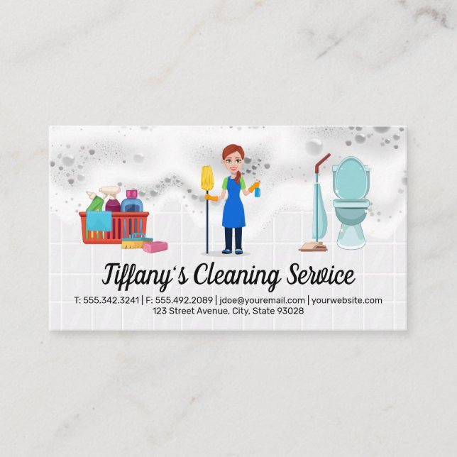 Woman Cleaner | House Cleaning Supplies Business Card (Front)