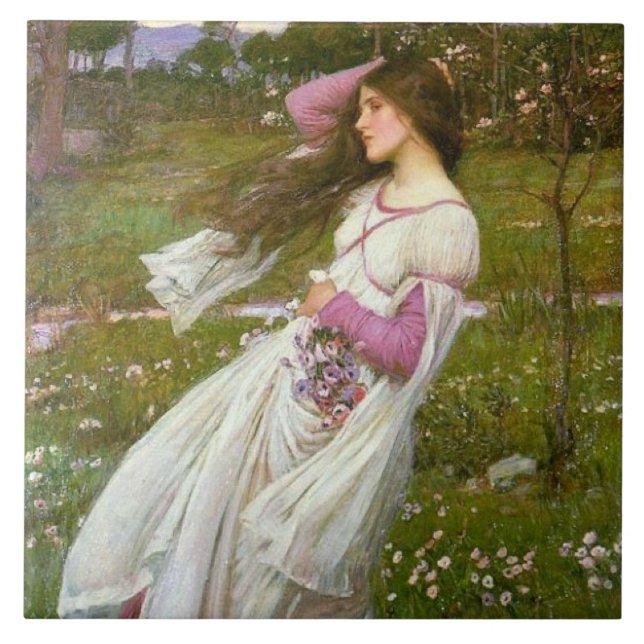 Woman Collecting Flowers in the Wind Tile (Front)