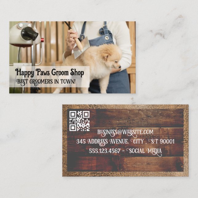 Woman Combing Dog Fur | Grooming Business Card (Front/Back)