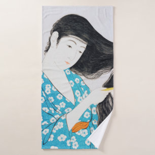 Woman Combing Her Hair, Goyō Hashiguchi Bath Towel