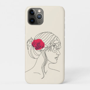 Woman Continuous Line with Red Rose On Hair  iPhone 11 Pro Case