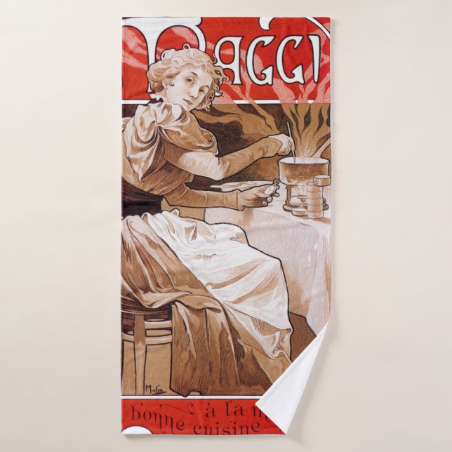 Woman Cooking, Alphonse Mucha Bath Towel (Bath Towel)