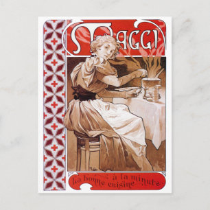 Woman Cooking, Alphonse Mucha Postcard
