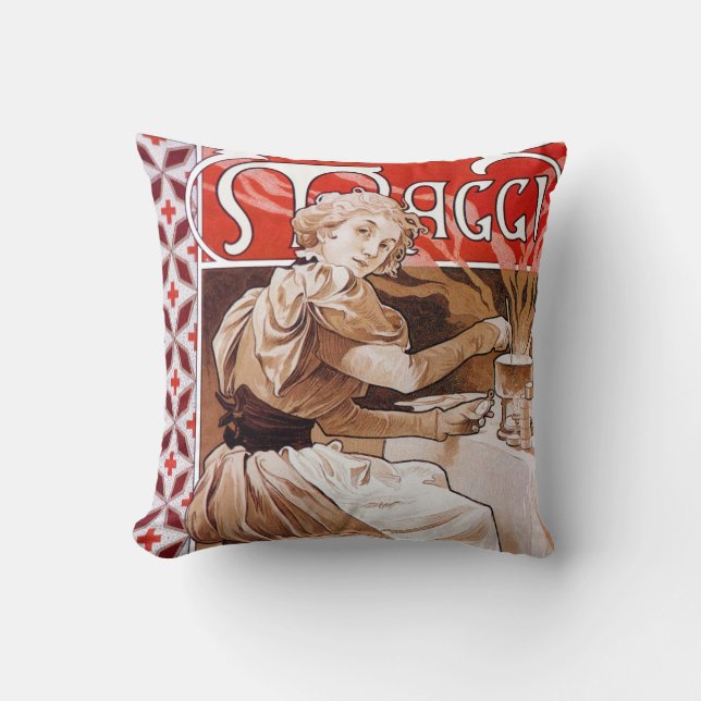 Woman Cooking, Alphonse Mucha Throw Pillow (Front)