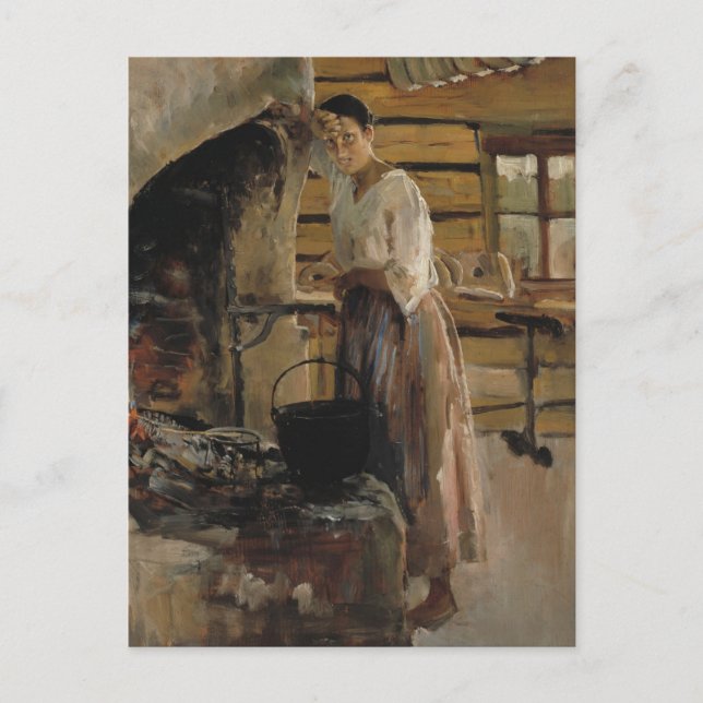 Woman Cooking Whitefish Postcard (Front)