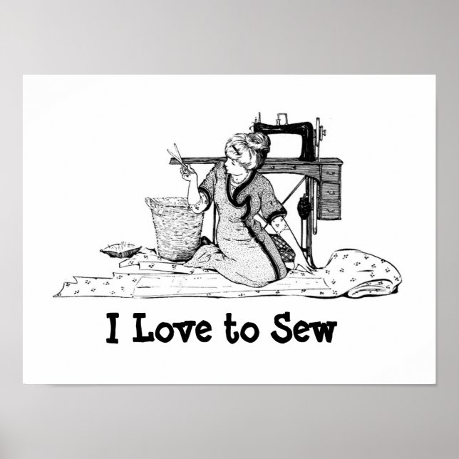 Woman cutting Fabric - I Love to Sew poster (Front)