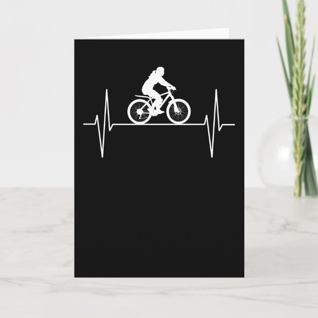 Woman Cyclist Cycling Bicycle Heartbeat Line Gift Card (Front)