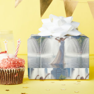 Woman Dancing In a City Fountain Wrapping Paper