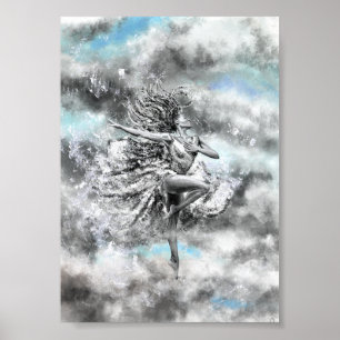 Woman Dancing in the Clouds - Feeling - Painting Poster