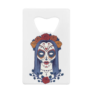 Woman Day of the Dead Credit Card Bottle Opener