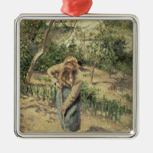 Woman Digging in an Orchard, 1882 Metal Ornament