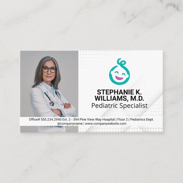 Woman Doctor | Pediatrics Baby Logo Business Card (Front)