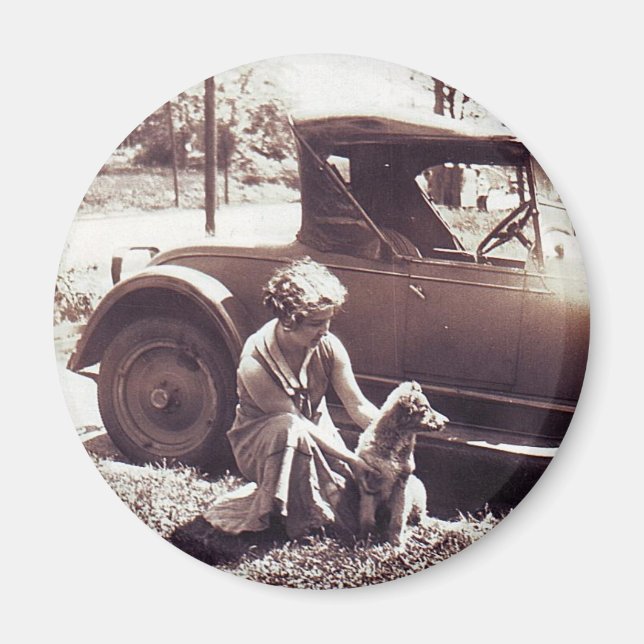Woman Dog And Auto Vintageg Magnet (Front)