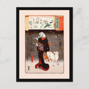 Woman & Dog in Snow Kuniyoshi Fine Art Postcard