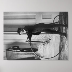 Woman Dressed as Man with Bicycle Photograph Poster