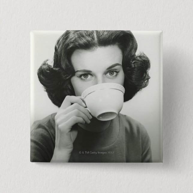 Woman Drinking 2 Inch Square Button (Front)