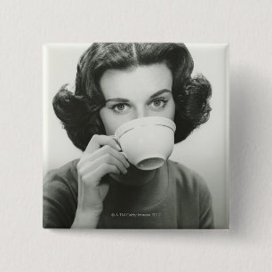 Woman Drinking 2 Inch Square Button
