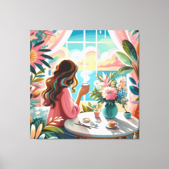 woman drinking coffe canvas print (Front)