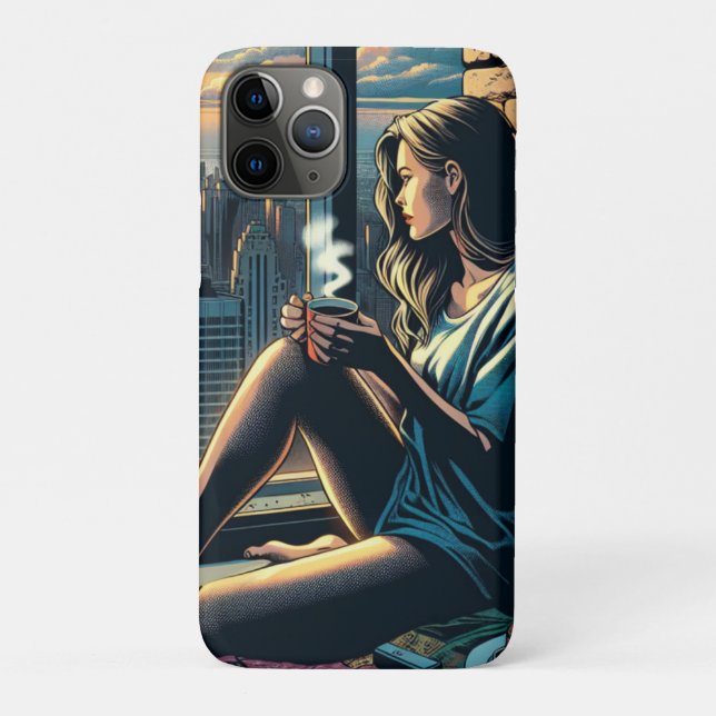 Woman Drinking Coffee at Sunrise in the City Case-Mate iPhone Case (Back)