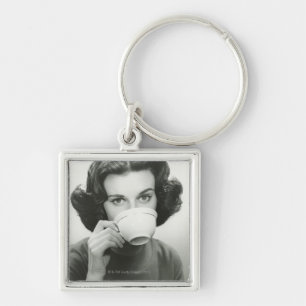Woman Drinking Keychain