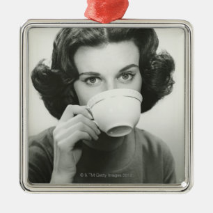 Woman Drinking Metal Ornament