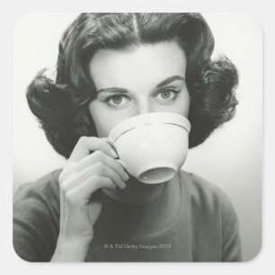 Woman Drinking Square Sticker