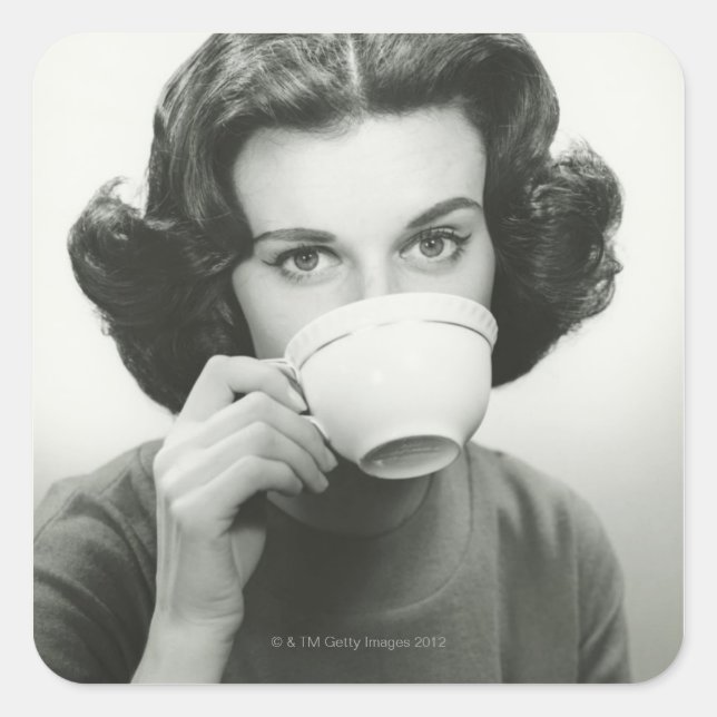 Woman Drinking Square Sticker (Front)