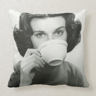Woman Drinking Throw Pillow