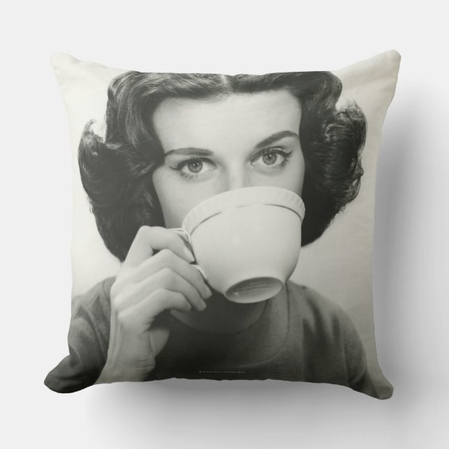 Woman Drinking Throw Pillow (Front)