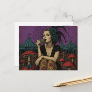 Woman Drinks Tea at the Circus Postcard