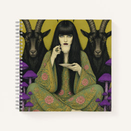 Woman Drinks Tea With Two Black Goats Notebook