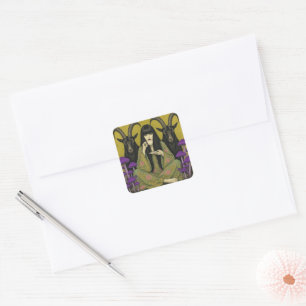 Woman Drinks Tea With Two Black Goats Square Sticker
