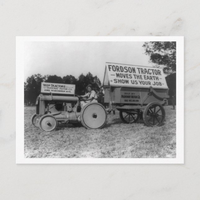 Woman Driving Fordson Tractor Photograph Postcard (Front)