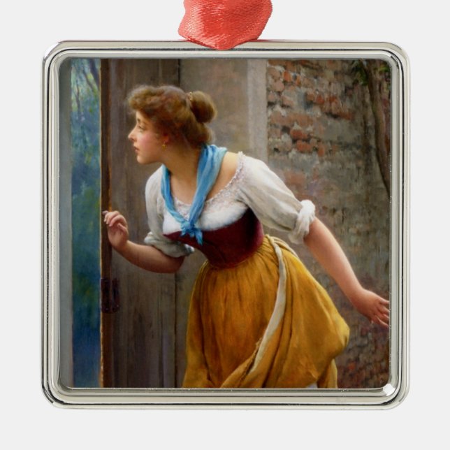 Woman Eavesdropping (by Eugene de Blaas) Metal Ornament (Front)