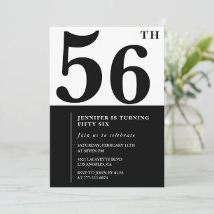 Woman Elegant 56th birthday invitation Black 
