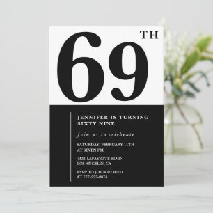 Woman Elegant 69th birthday invitation Black