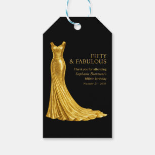 Woman Elegant Fabulous Golden Dress 50th Birthday Gift Tags