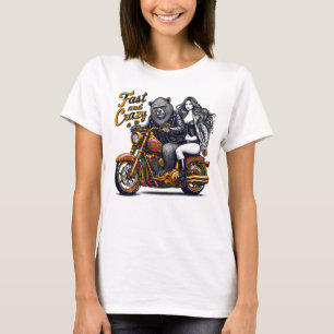 Woman Embraces Freedom on Motorcycle T-Shirt