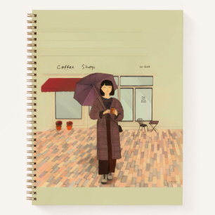 Woman enjoying a coffee drink notebook