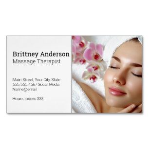 Woman Enjoying Spa   Flower Petals Magnetic Business Card