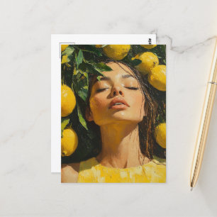 Woman enjoys Sunshine in the Lemon Trees Postcard