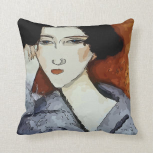 Woman Face Abstract Throw Pillow