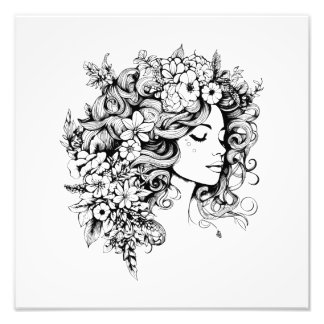 woman face art with with flower for home decore photo print