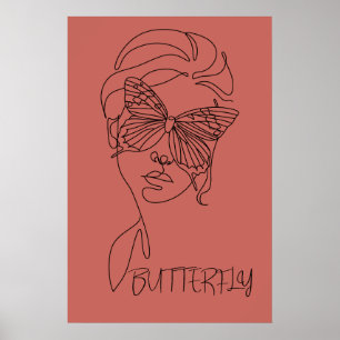 Woman Face Butterfly Mask Terracotta Poster