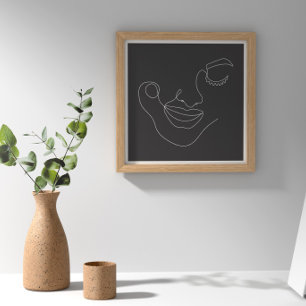 Woman Face Line Art Black and White Poster