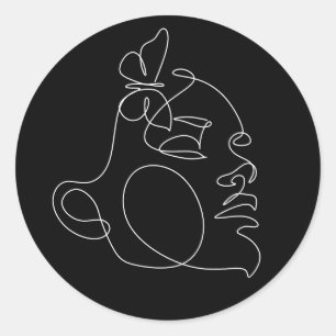Woman Face Line Art Classic Round Sticker