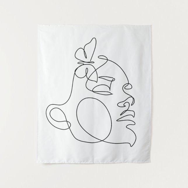 Woman Face Line Art Tapestry (Front)